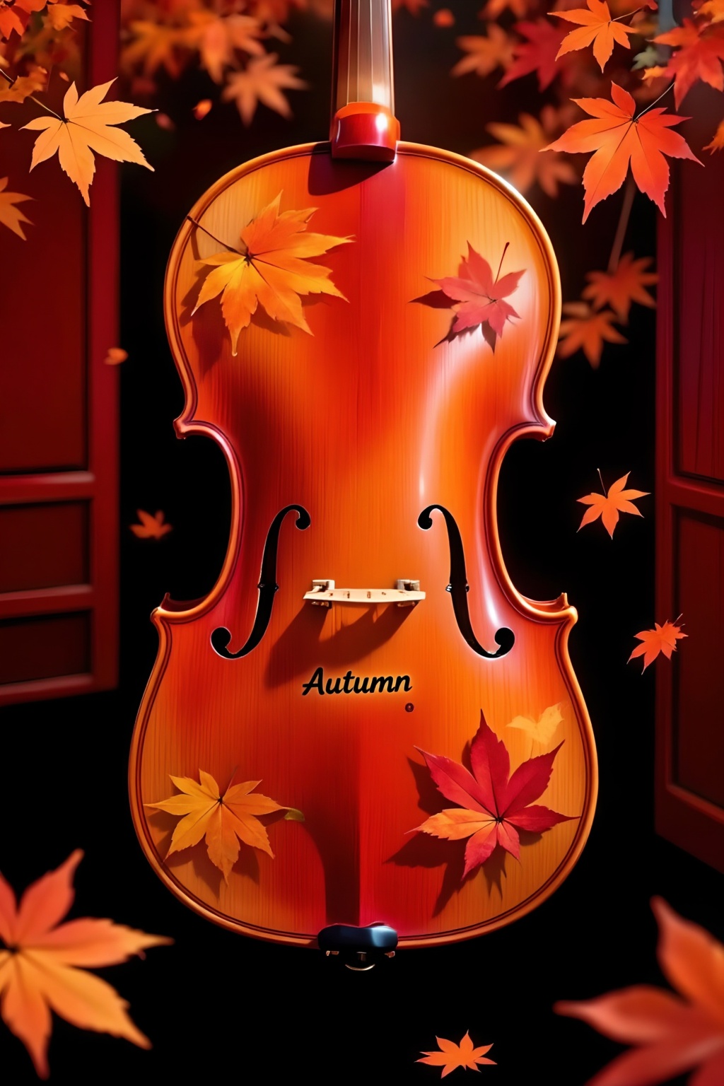 Top quality. Inspiration: Violin,  autumn,  maple leaves on Tensor.Art