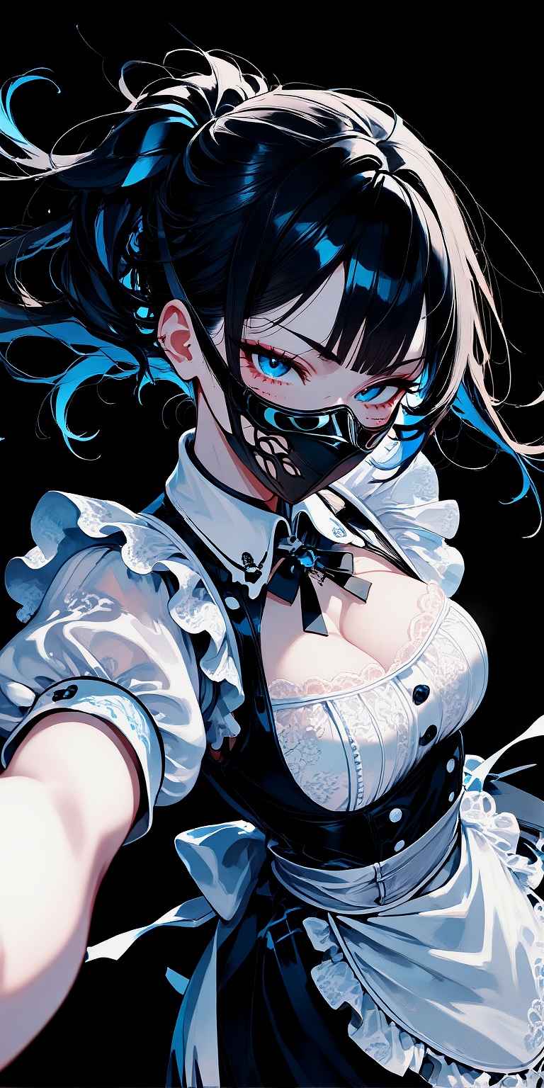 A deeply atmospheric anime illustration of Arisu from Blue Archive in an alternate maid costume,  portrayed in a dramatic...