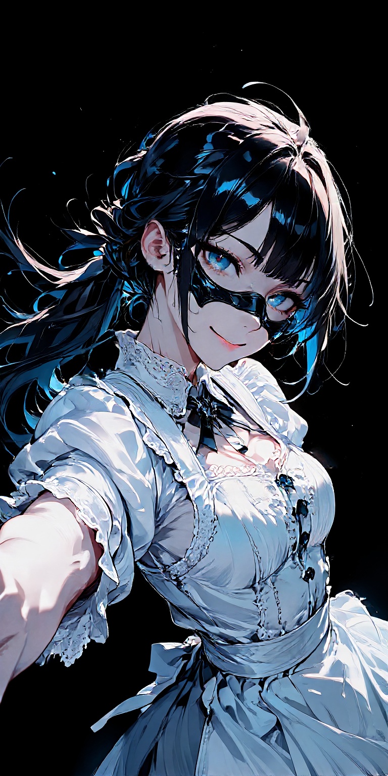 A deeply atmospheric anime illustration of Arisu from Blue Archive in an alternate maid costume,  portrayed in a dramatic...