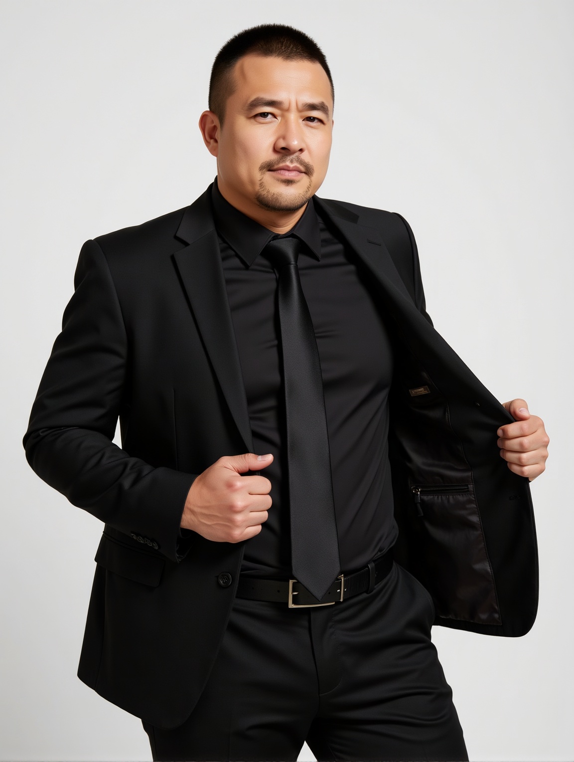 nsjs,  A man is wearing a black suit and wearing a black shirt,  a black tie by 一起旅行 on Tensor.Art