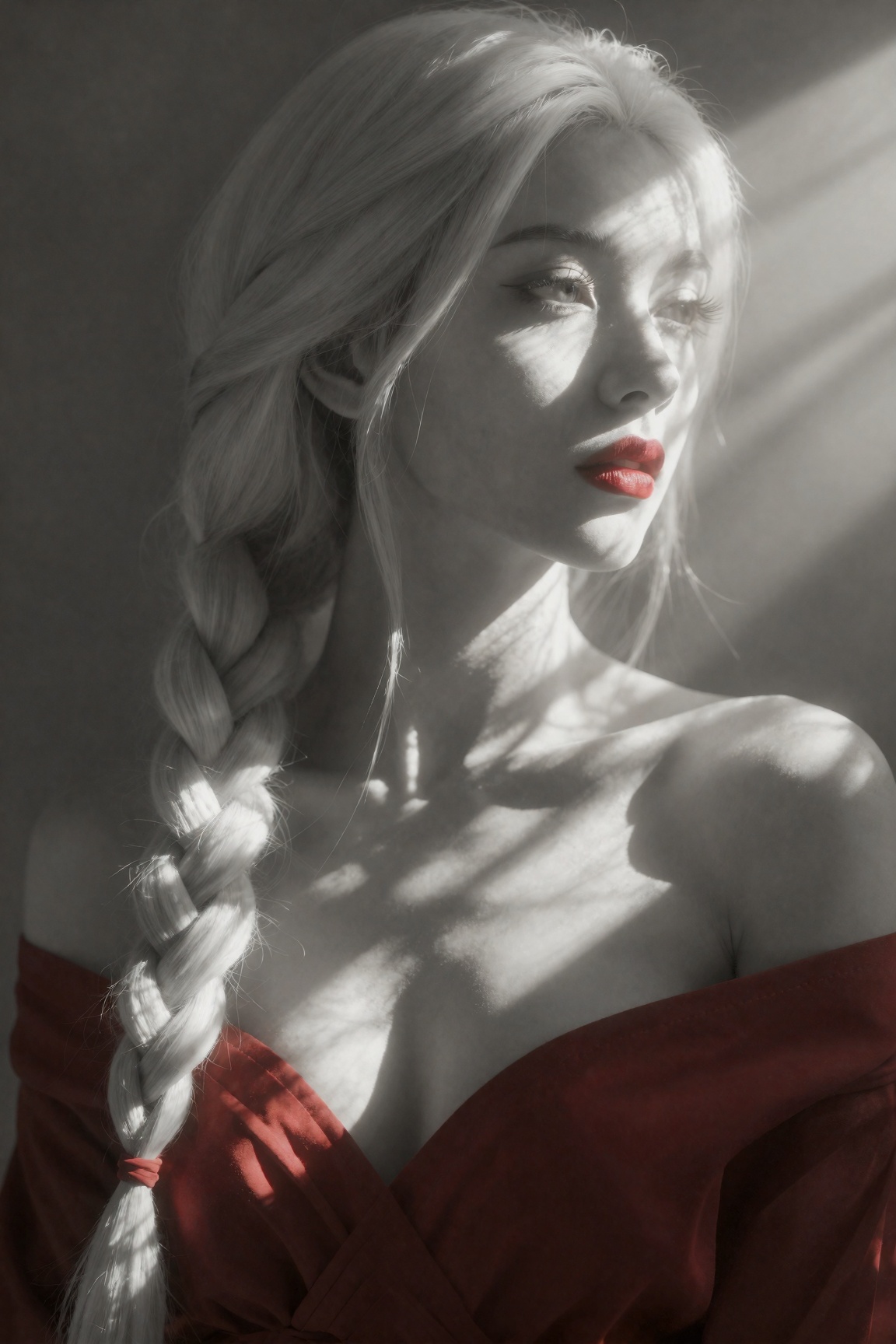 cinematic detailed digital illustration of an upper body portrait of an ethereal woman called Elle with porcelain pale ski...