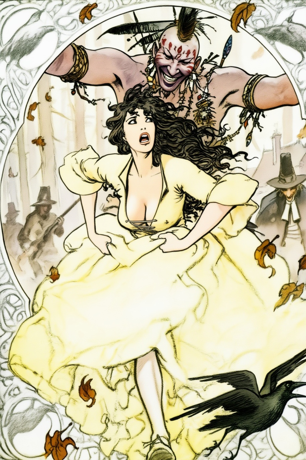milomanara17z25 illustration. Dark-haired woman,  with her long,  wavy hair flowing on Tensor.Art