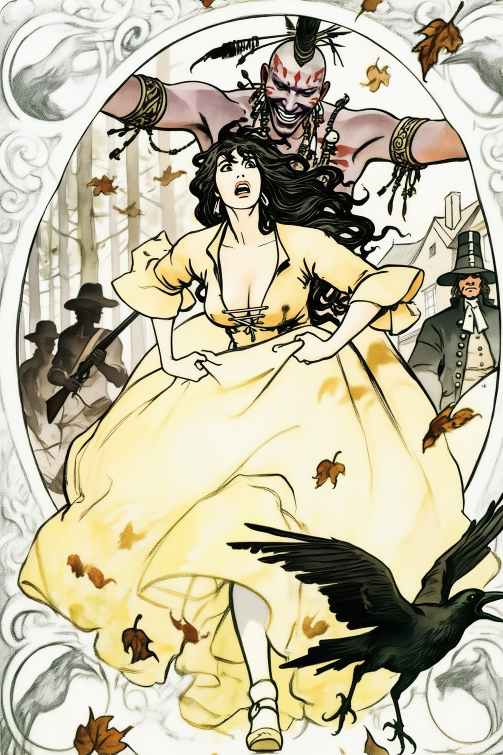 milomanara17z20 illustration. Dark-haired woman,  with her long,  wavy hair flowing on Tensor.Art