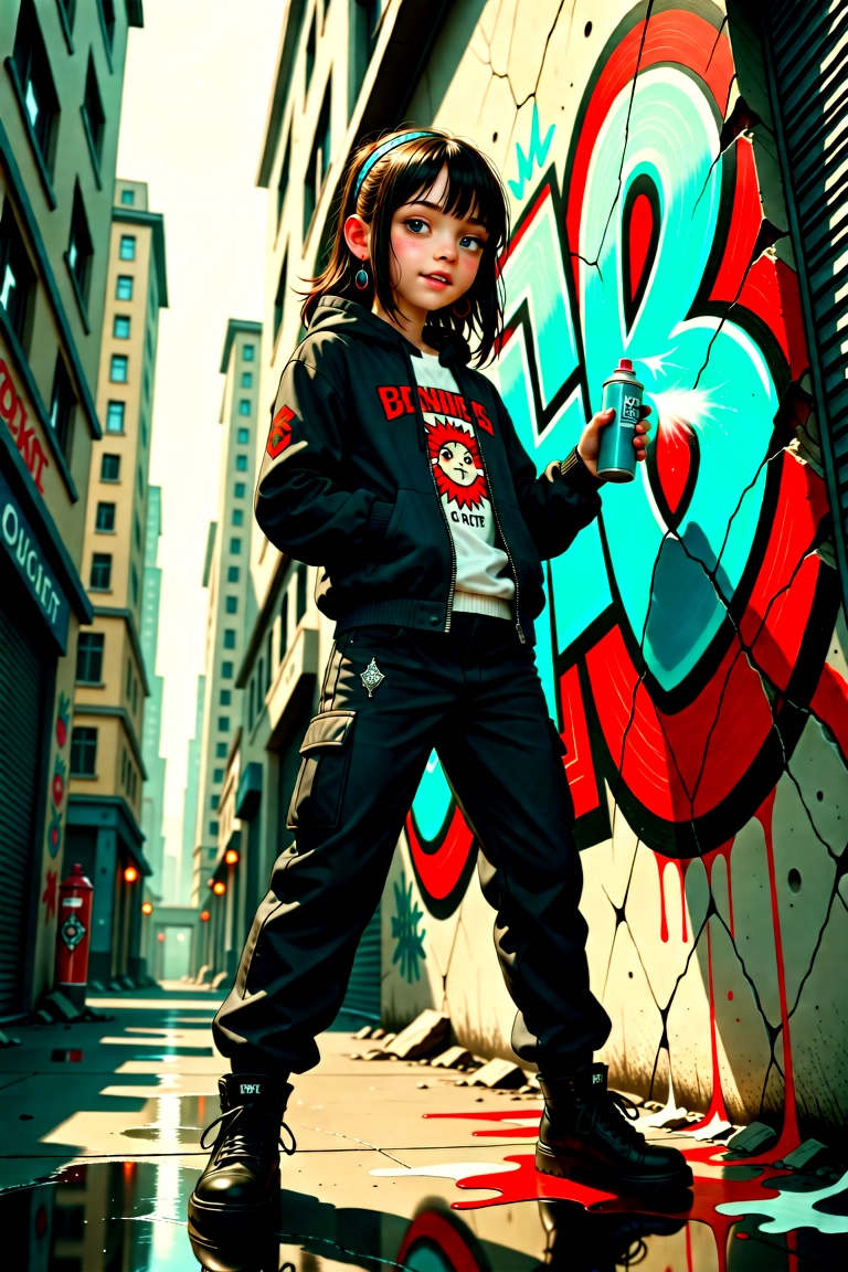 Elle,  A cute **** emo punk girl,  standing in a ruined city alley on Tensor.Art