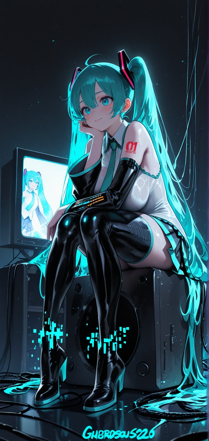 1girl,  hatsune miku,  sitting on Tensor.Art