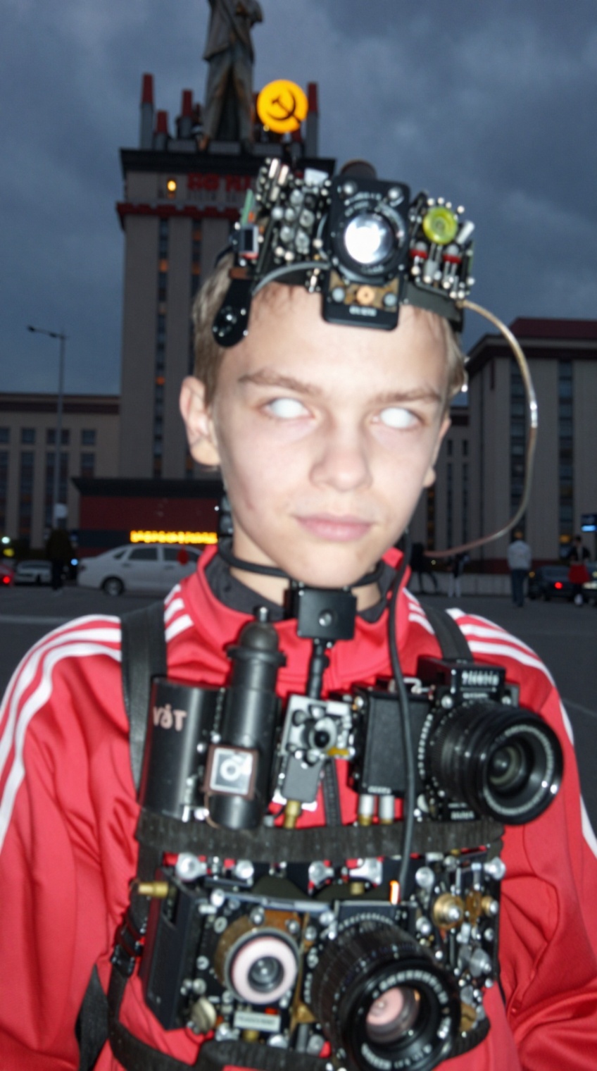 taken_by_ph0ne,  ******* smartphone shot with forced flash. A young **** with cybernetic modifications and stark white eye...