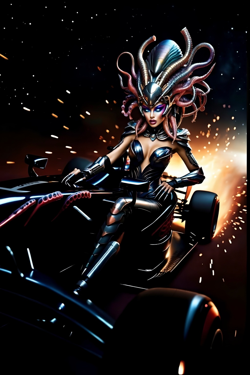 Top quality. Inspiration: F1,  Formula One,  livery. Close-up: An alien woman on Tensor.Art