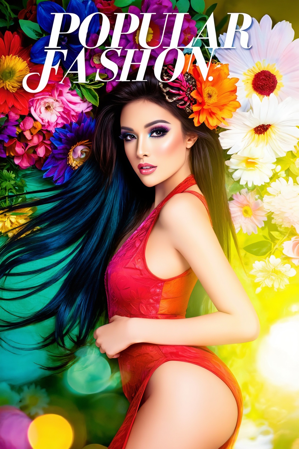Top quality. Inspiration: Cover design. Cover: A long-haired girl gazes at the camera with deep eyes,  wearing a hair acce...