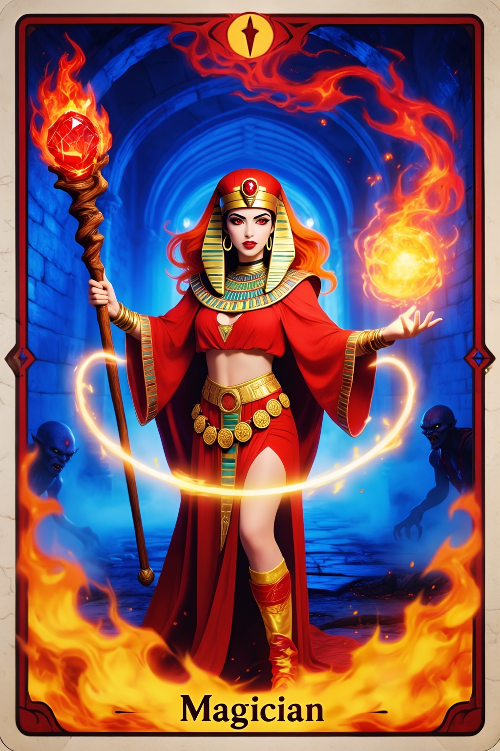 This is a tarot card depicting the Witch from the classic game Diablo. The word "Magician" is written at the bottom of the...