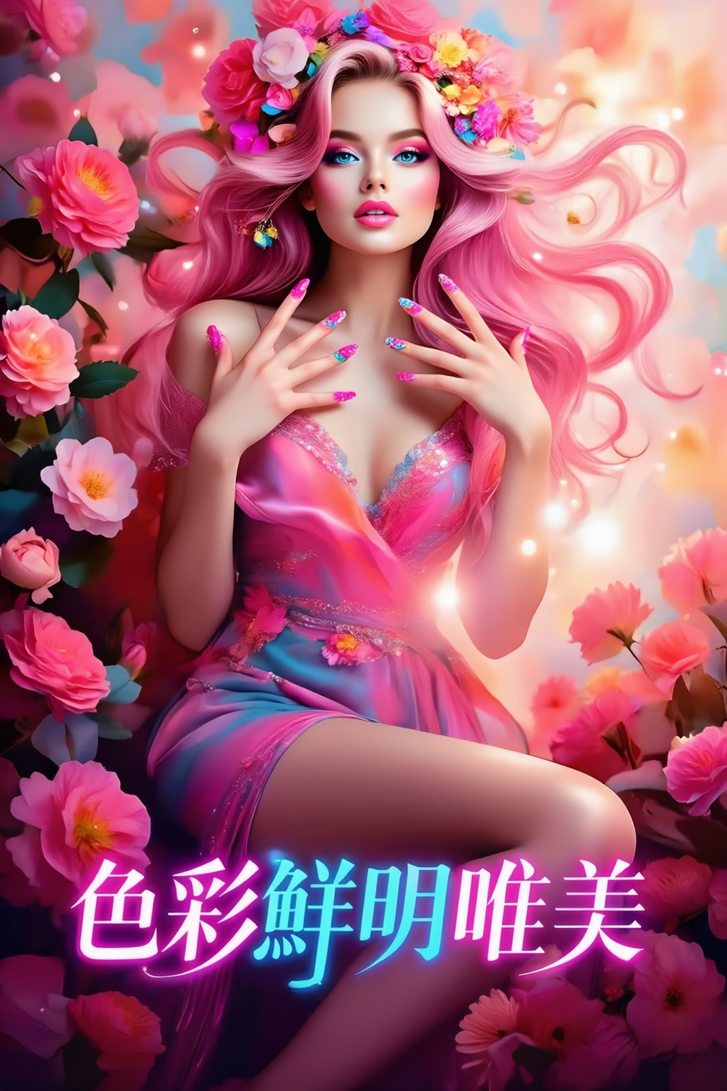 Top quality. Inspiration: Cover design. Image: A lone girl with flowing long hair,  looking at the camera,  blue eyes on T...