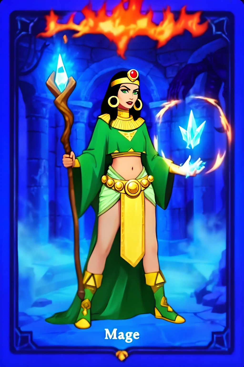 This is a tarot card depicting the Witch from the classic game Diablo. The word "Mage" is written at the bottom of the tar...