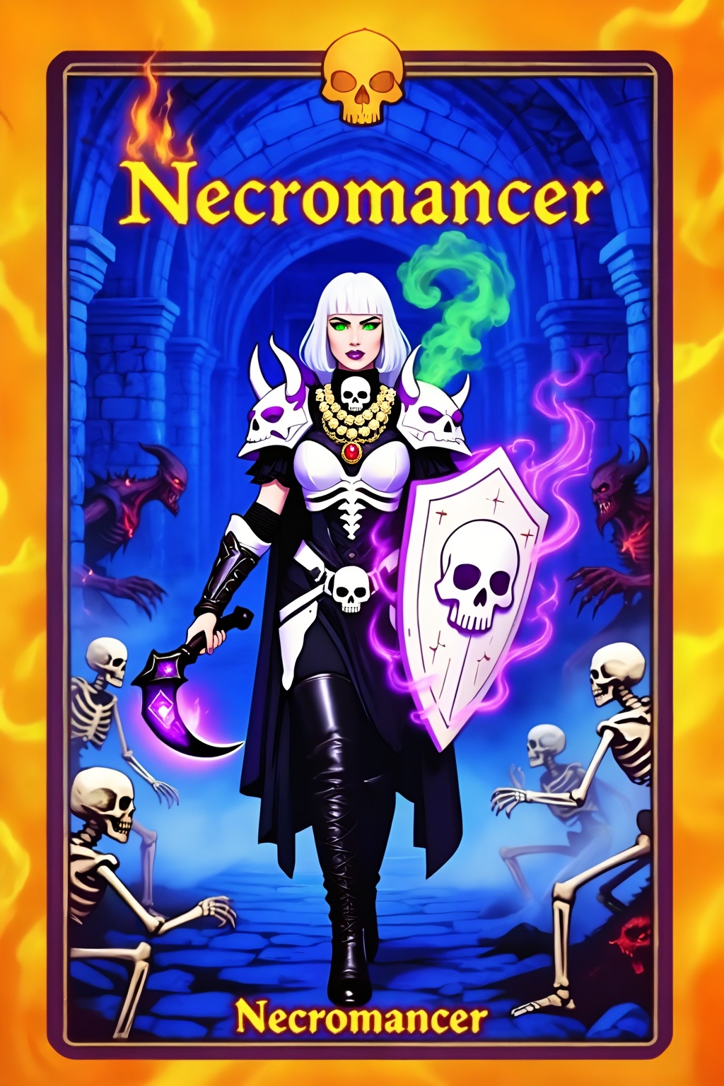 This is a tarot card depicting the Necromancer from the classic game Diablo. The words "Necromancer" were written at the b...