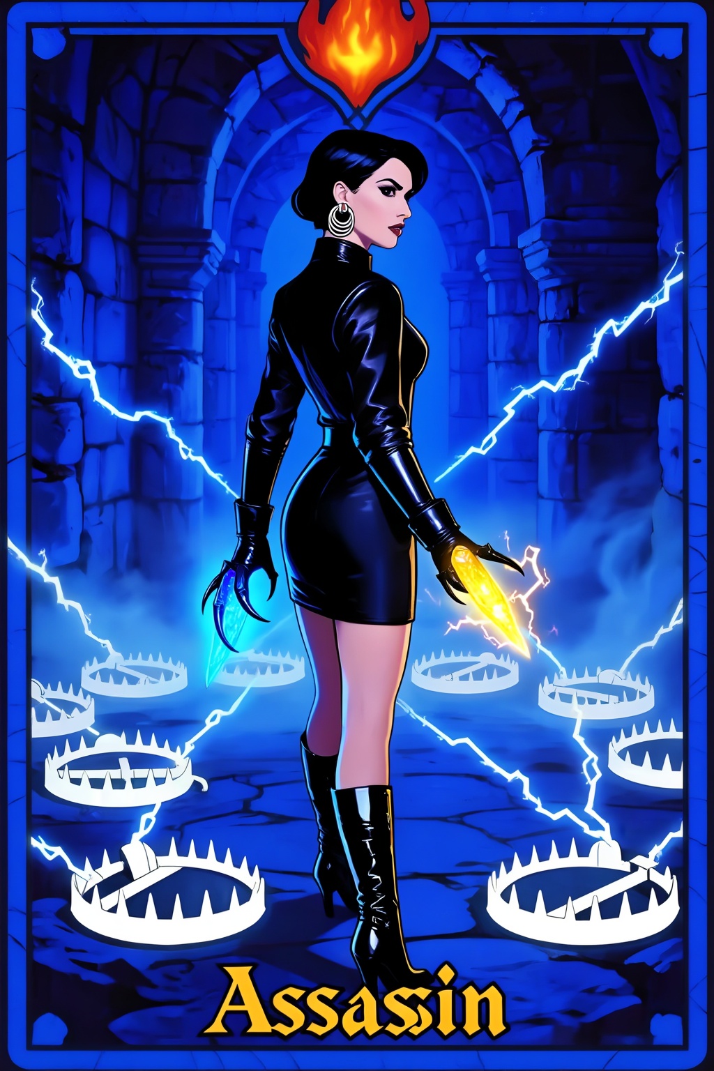 This is a tarot card depicting the Witch from the classic game Diablo. The word "Assassin" is written at the bottom of the...