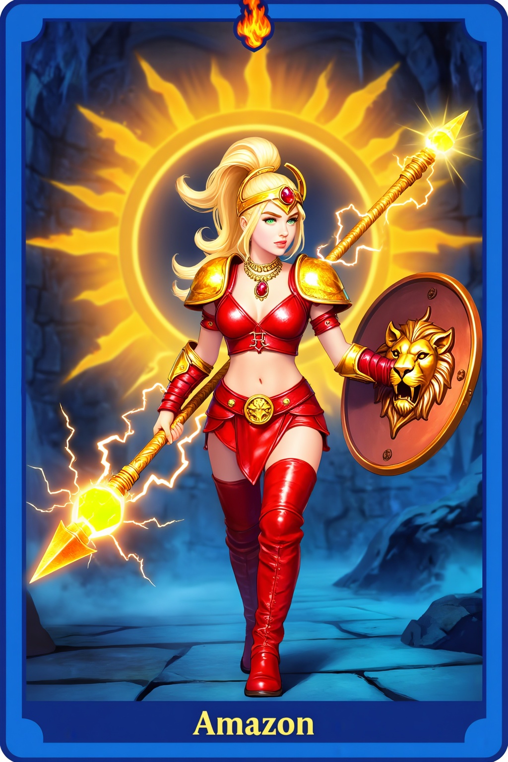 This is a tarot card depicting the Amazons from the classic game Diablo. The word "Amazon" is written at the bottom of the...
