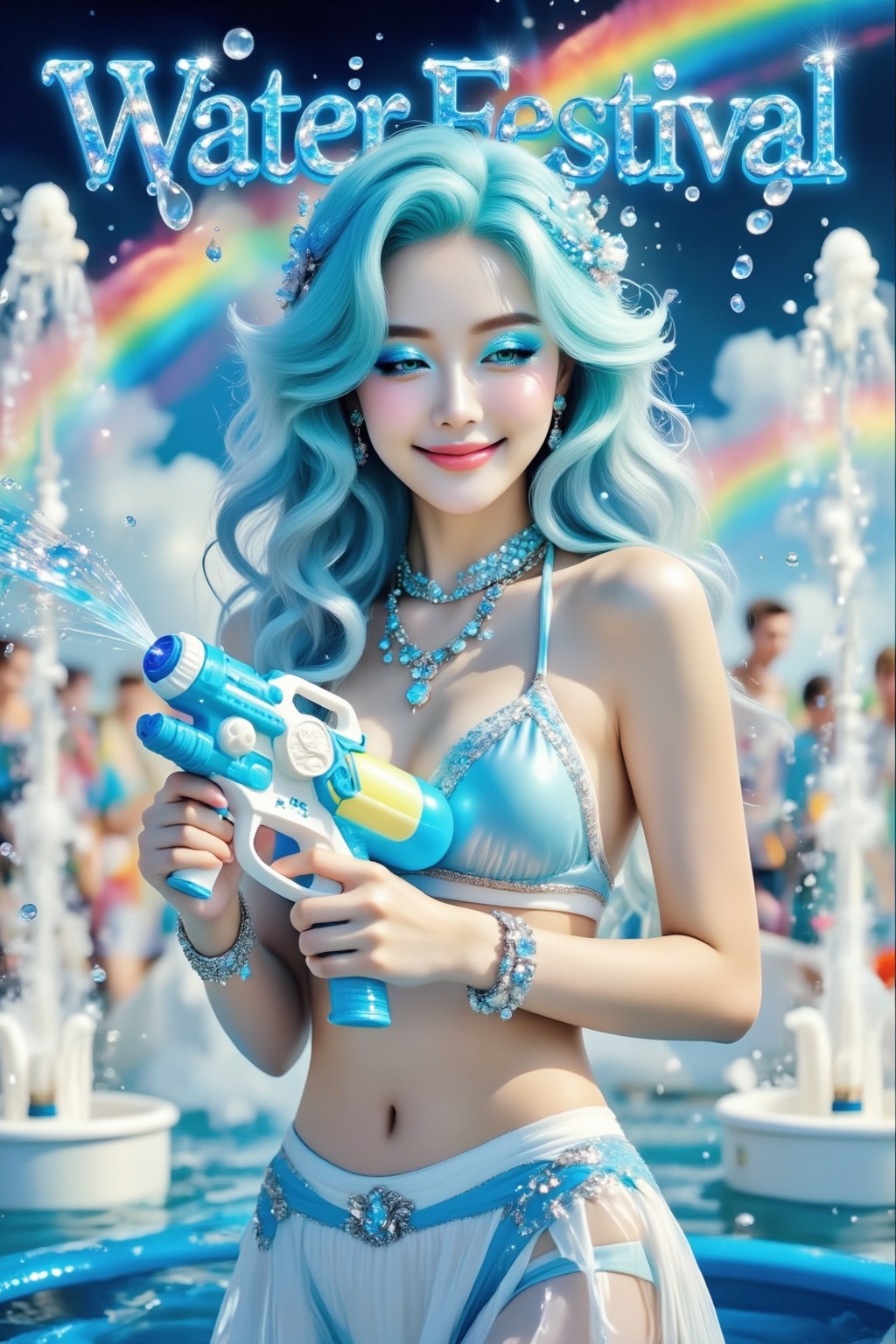 Inspiration: Water Festival,  clothing,  fashion design. Close-up: A woman with long on Tensor.Art