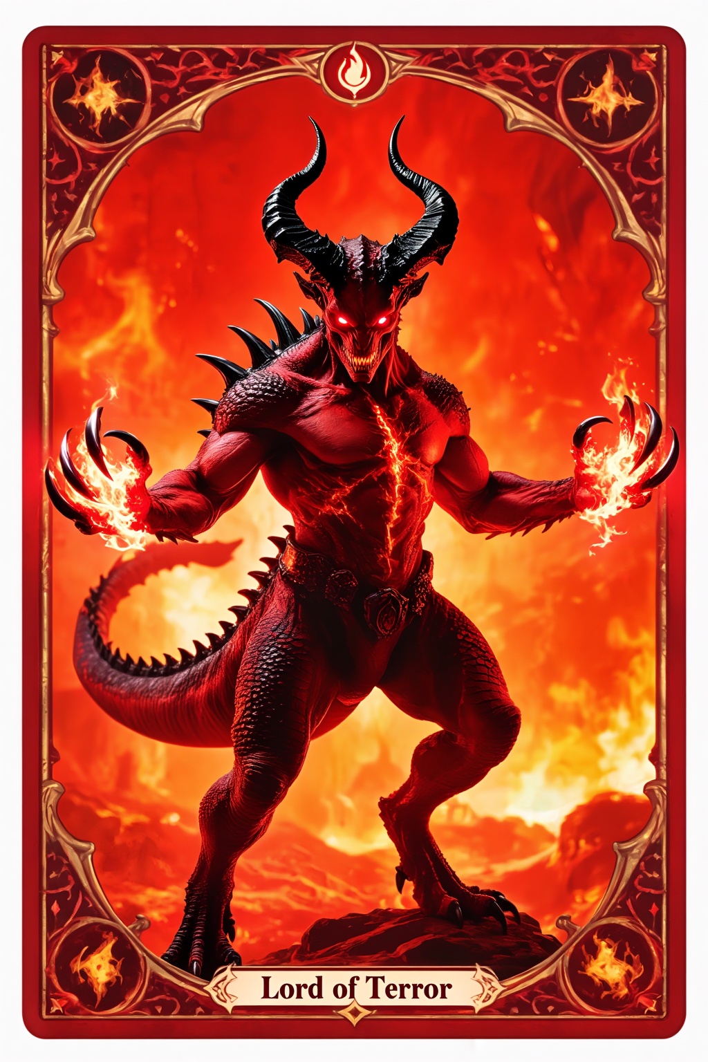 This is a tarot card that tells the story of Diablo,  the Lord of Terror of Hell,  as he prepares to fight in the dark pur...