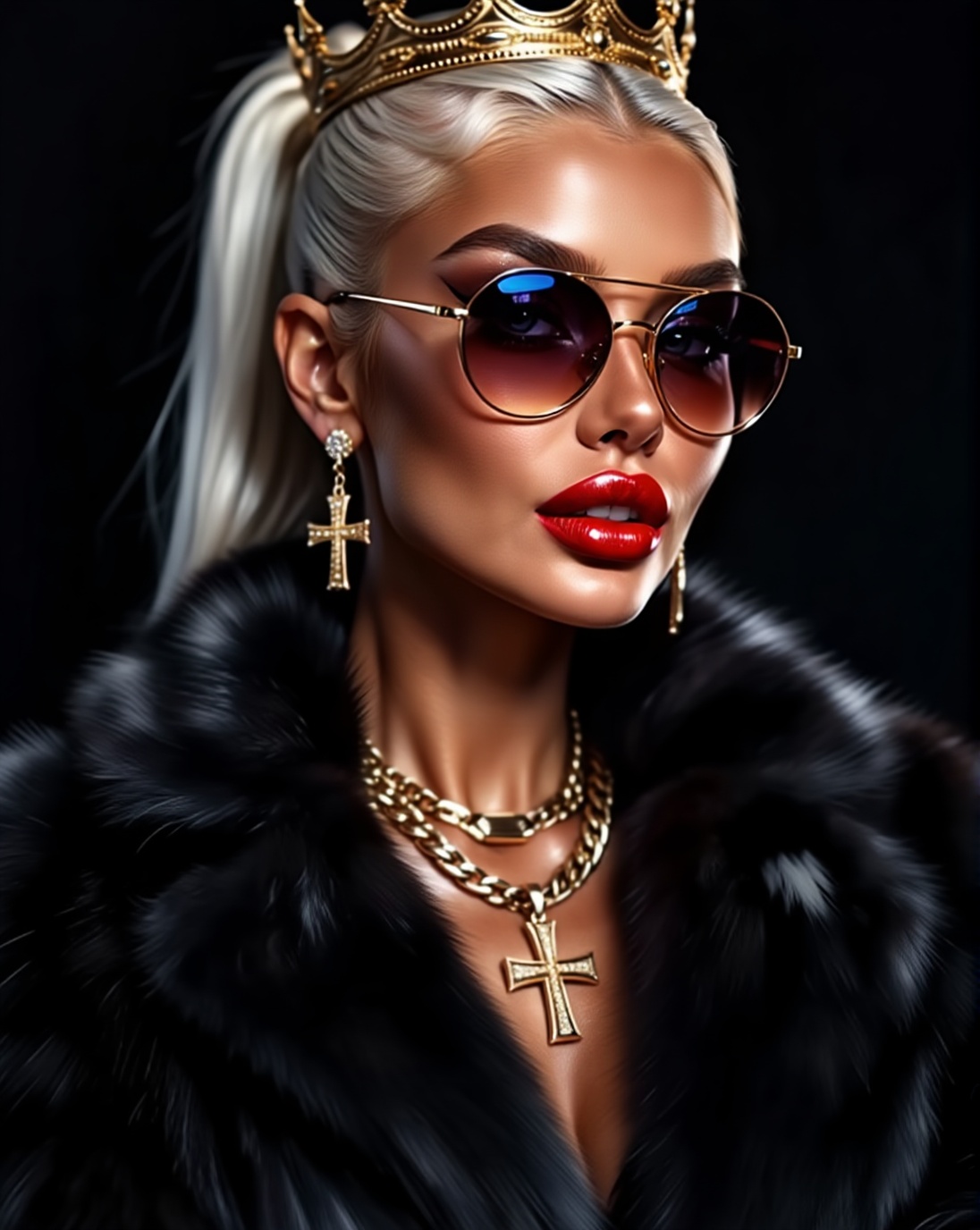a confident glamorous woman,  white hair,  high ponytail on Tensor.Art