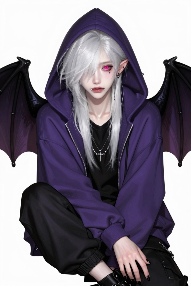 1boy,  bat wings,  black nails on Tensor.Art