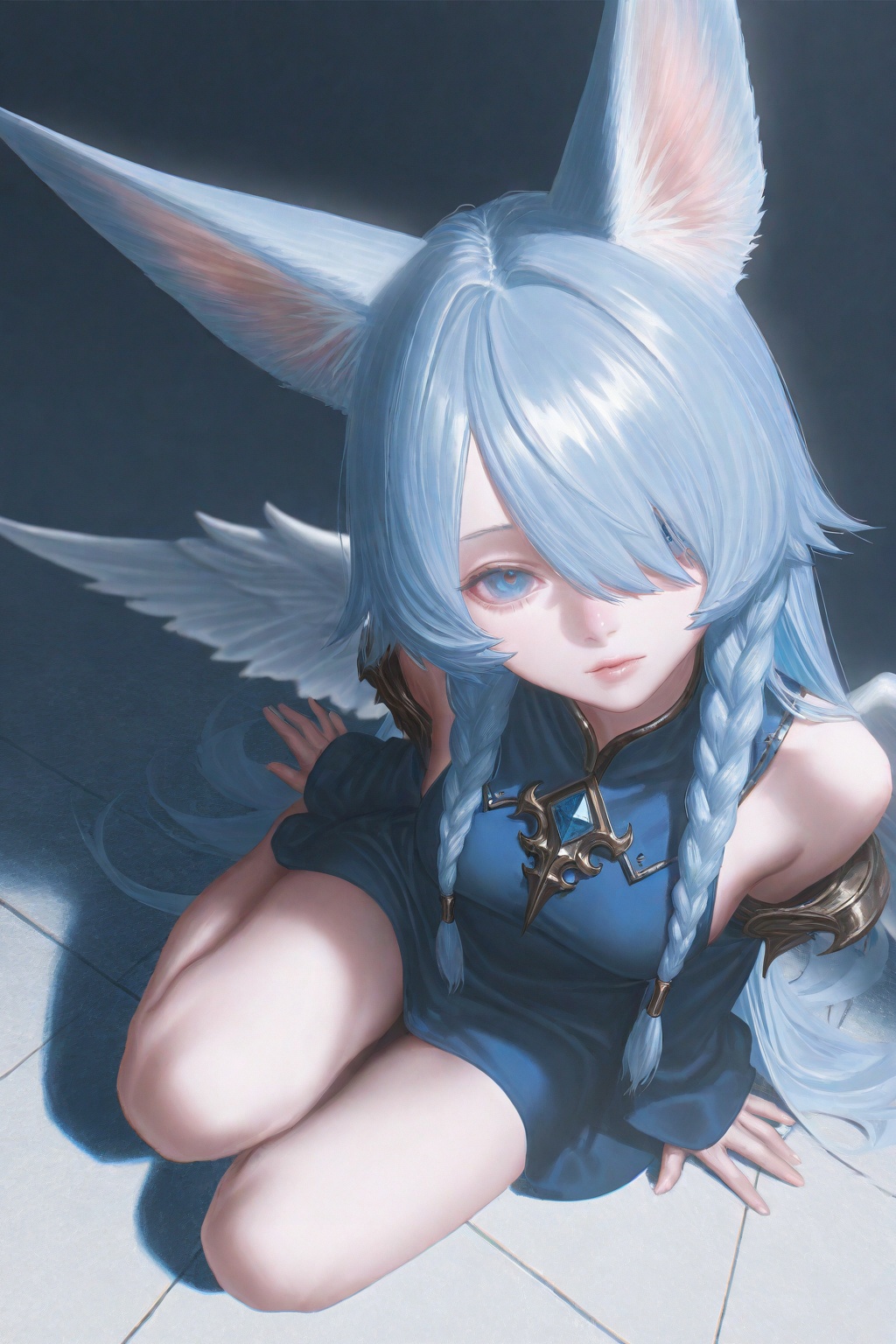 1girl,  animal ears,  blue hair by 月老板 on Tensor.Art
