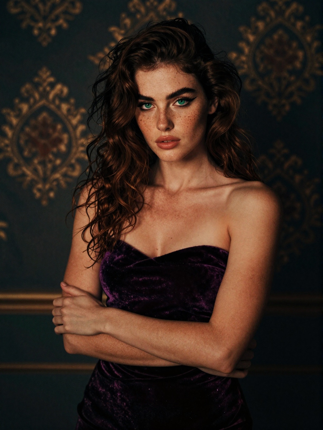 high-end 4K photography,  Fujifilm editorial look. striking 25yo girl,  deep gaze featurin emerald eyes by SorcererAI on T...