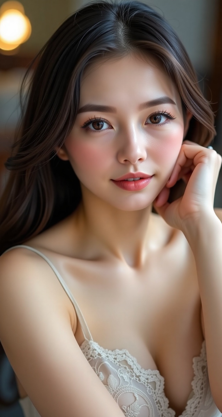 photo of a beautiful young woman,  breasts,  cleavage on Tensor.Art