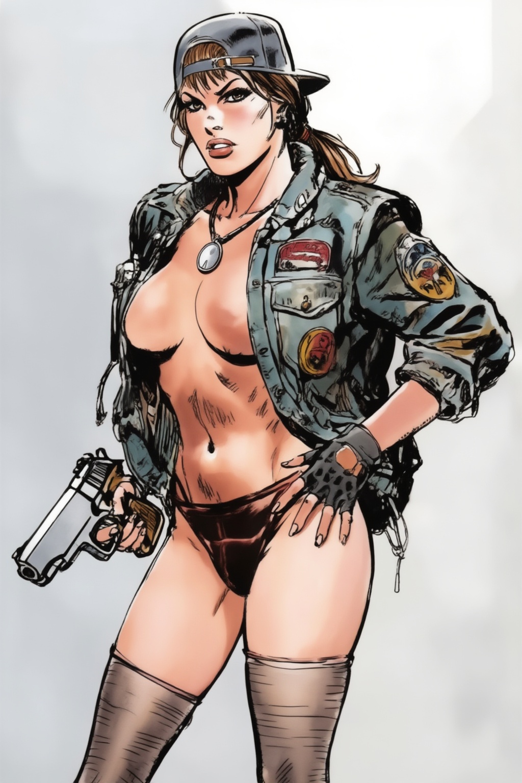 juanzanotto10z9 illustration. A woman stands with a confident posture,  facing forward with her body slightly angled. She...