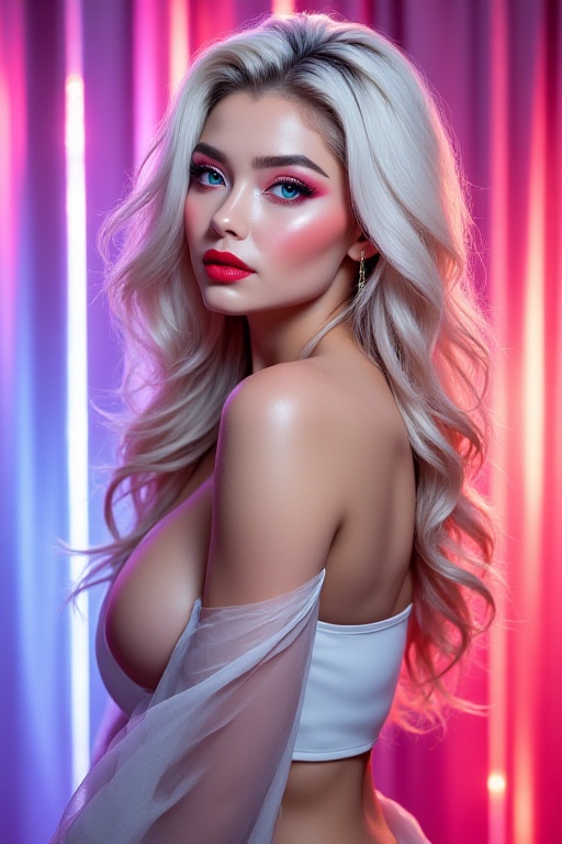 Create an ethereal beauty photoshoot of a regally tall,  commanding aura-possessing glamorous young woman with a heterochr...