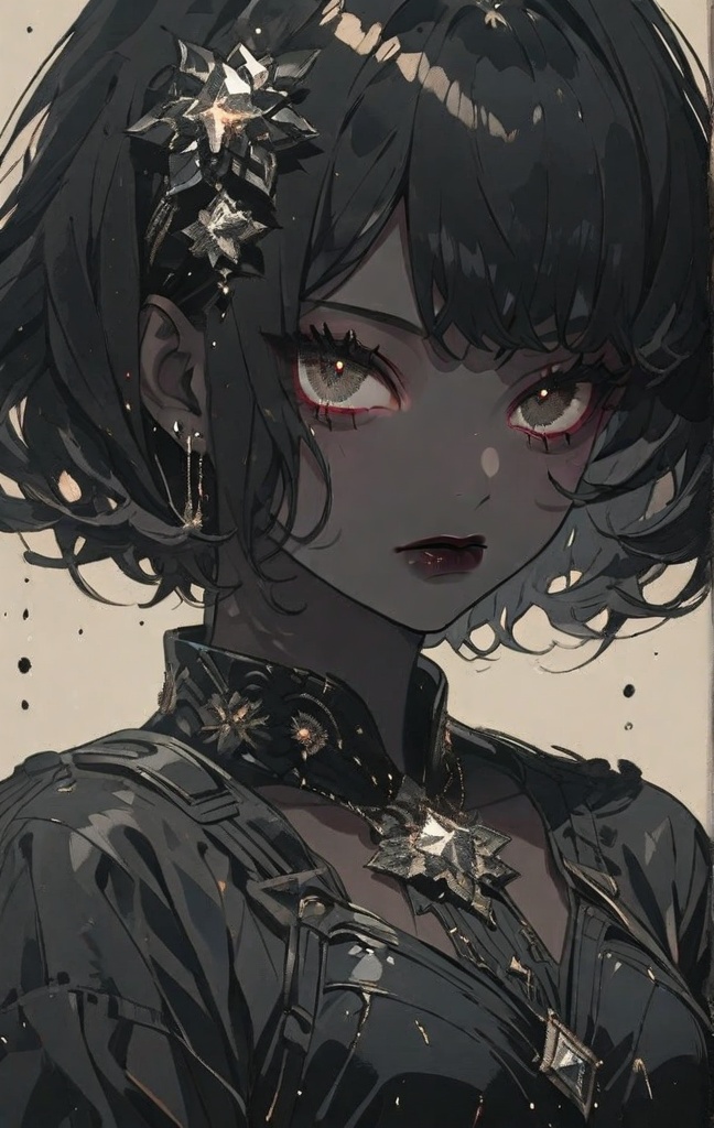 black void,  girl with black skin and empty white eyes,  she's made out of sparkly void stuff on Tensor.Art
