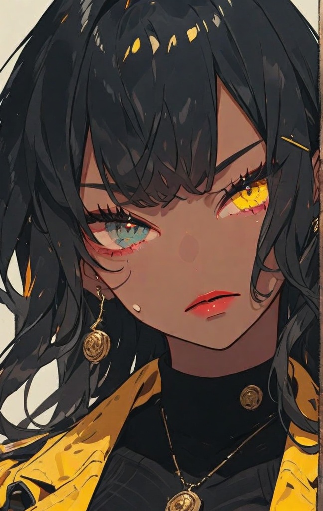 a girl with one yellow left eye and one blue right eye,  with dark skin on Tensor.Art