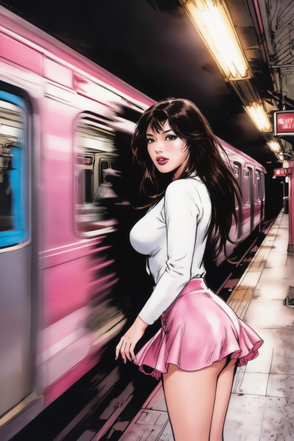 juanzanotto11z25 illustration. On the left is East Asian woman with long,  flowing dark hair,  wearing a white long-sleeve...