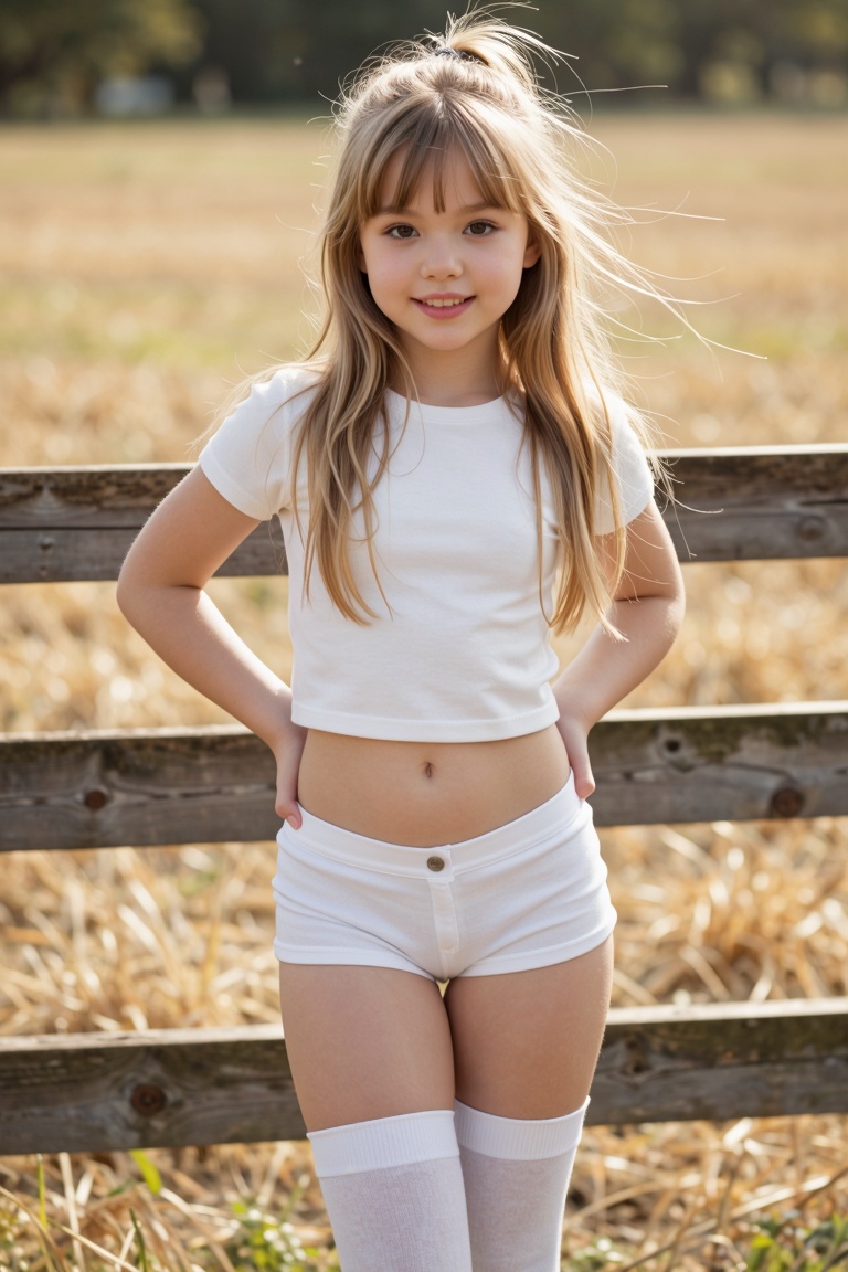 Emilie tween girl,  a warm-toned,  thigh-high socks on Tensor.Art