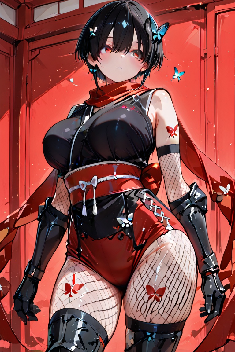 buruma Ninja (Beautiful breasts,  tattoos on clothing) Ninja costume & buruma ,  super short hair on Tensor.Art