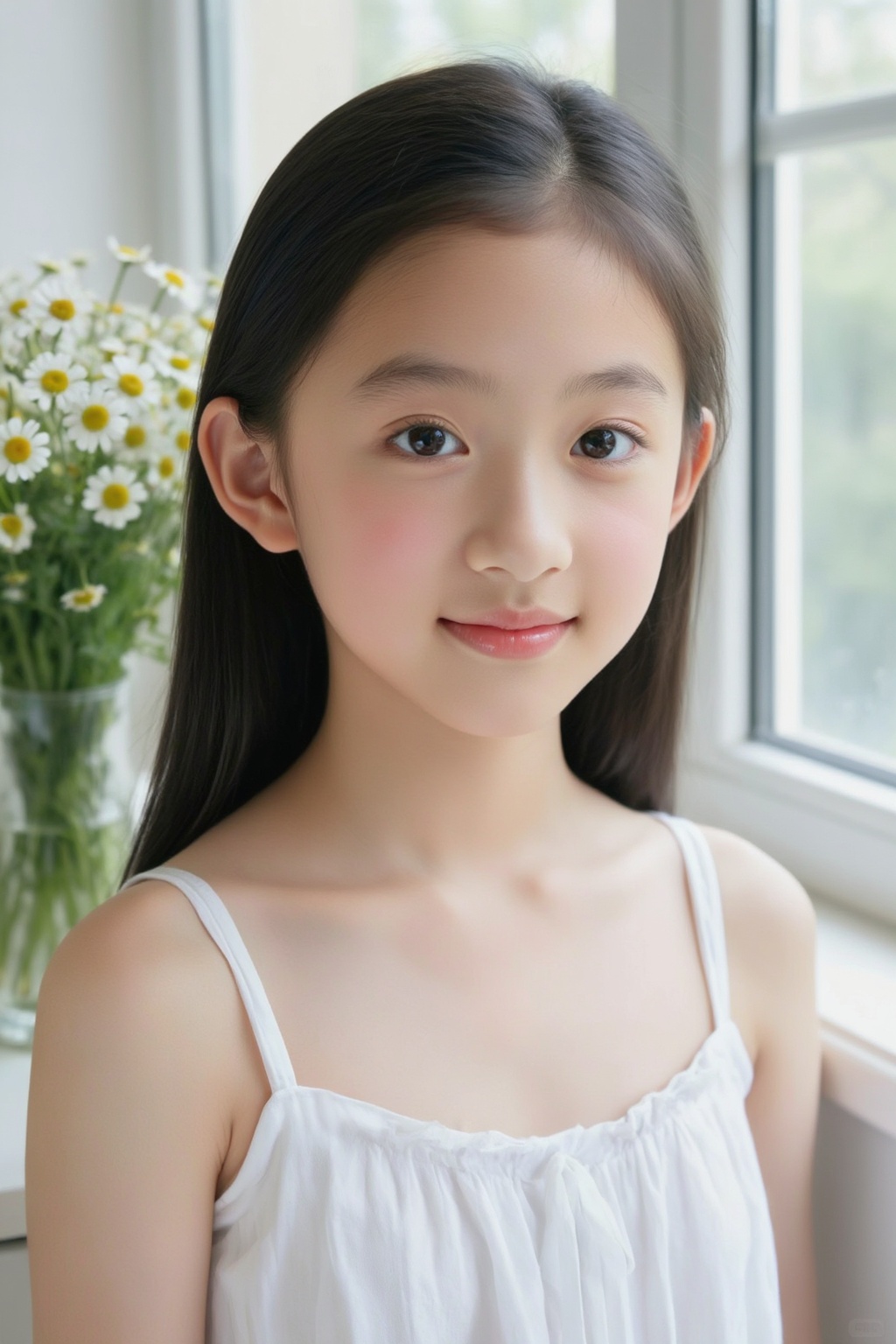 David Hamilton photography,  12-year-old East Asian Chinese girl,  long straight black hair on Tensor.Art