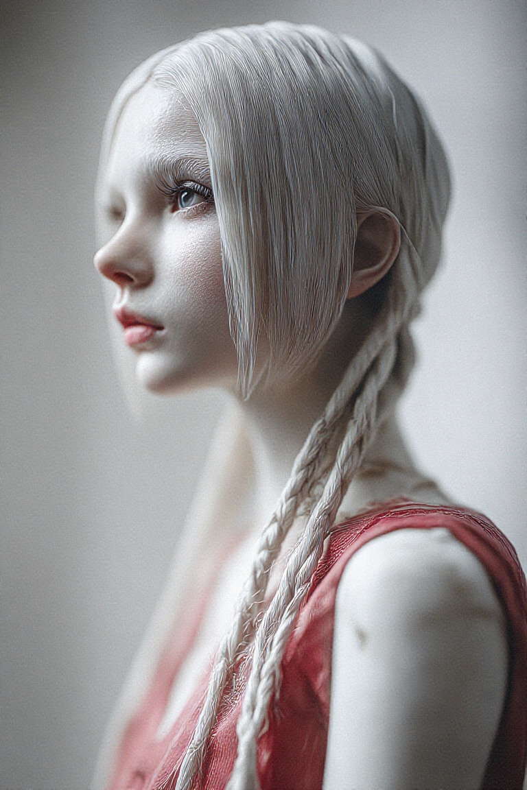 cinematic detailed digital illustration of an upper body portrait of an ethereal woman called Elle with porcelain pale ski...