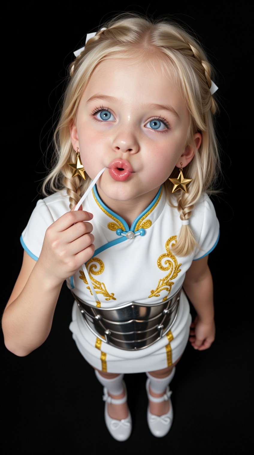 Envision a cute little girl,  with blonde hair,  blue eyes on Tensor.Art