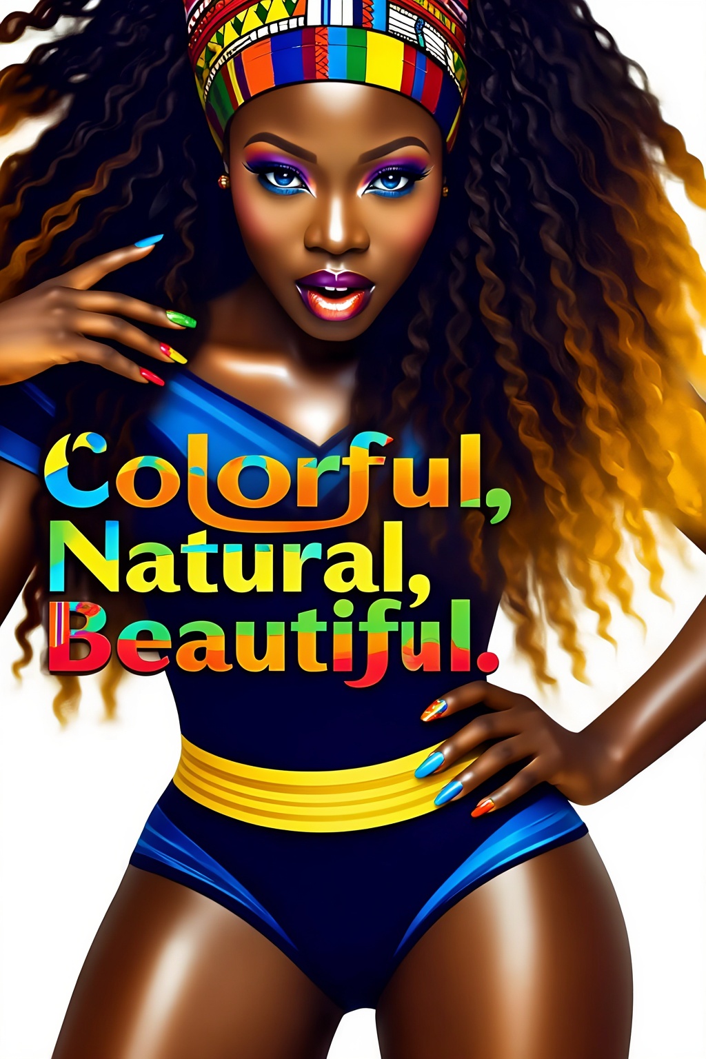 Top quality. Inspiration: Cover design. Image: A Black woman with long,  flowing curls gazes at the camera,  blue eyes on...