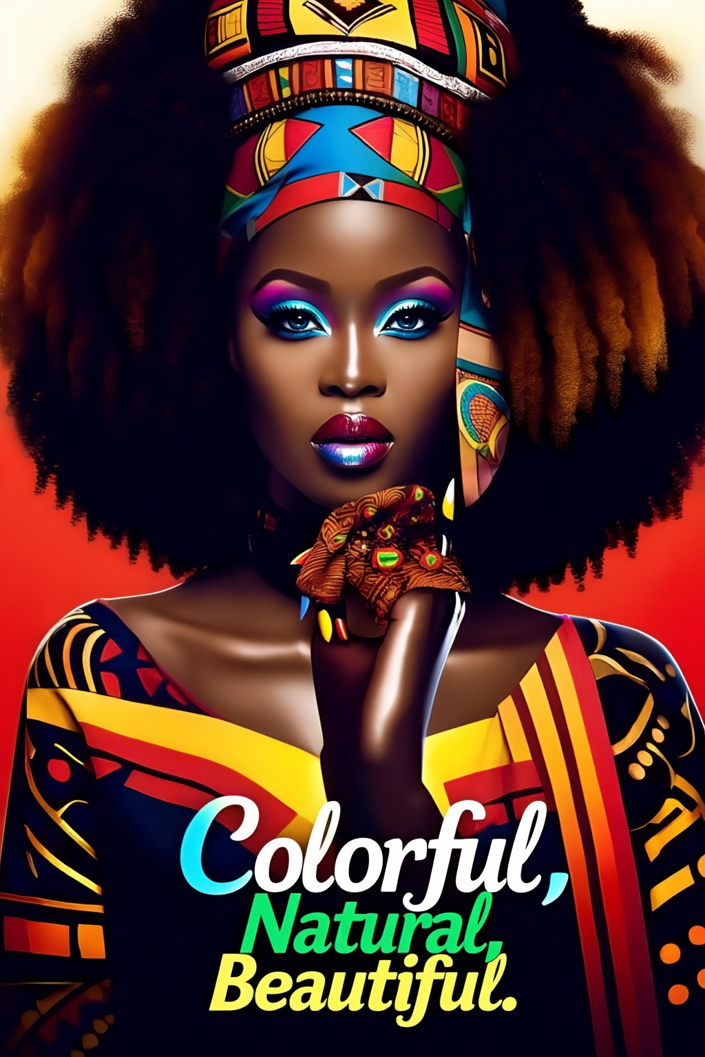 Top quality. Inspiration: Cover design. Image: A Black woman with long,  flowing curls gazes at the camera,  blue eyes on...