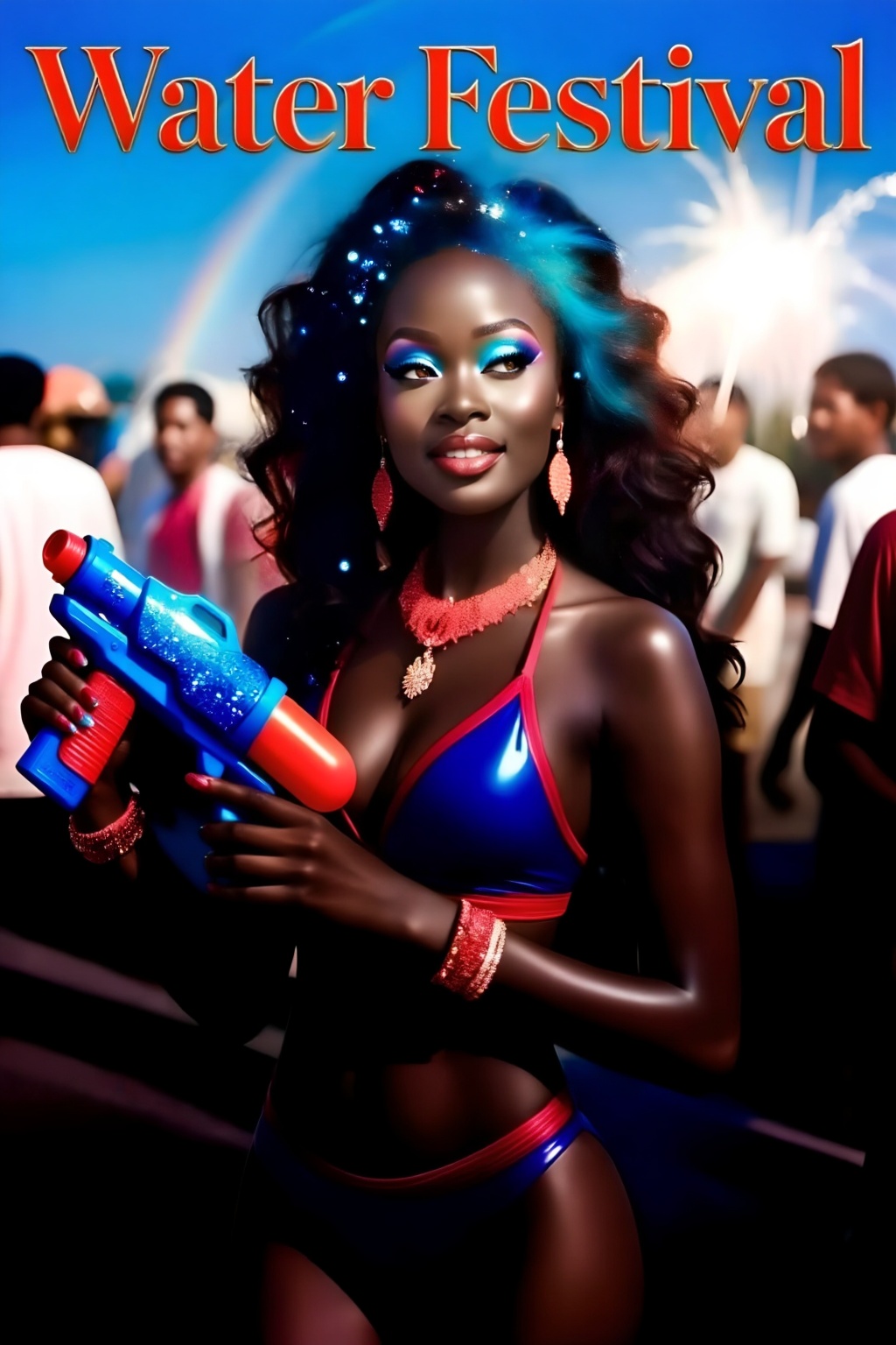 Inspiration: Water Festival,  clothing,  fashion design. Close-up: A Black woman with long on Tensor.Art
