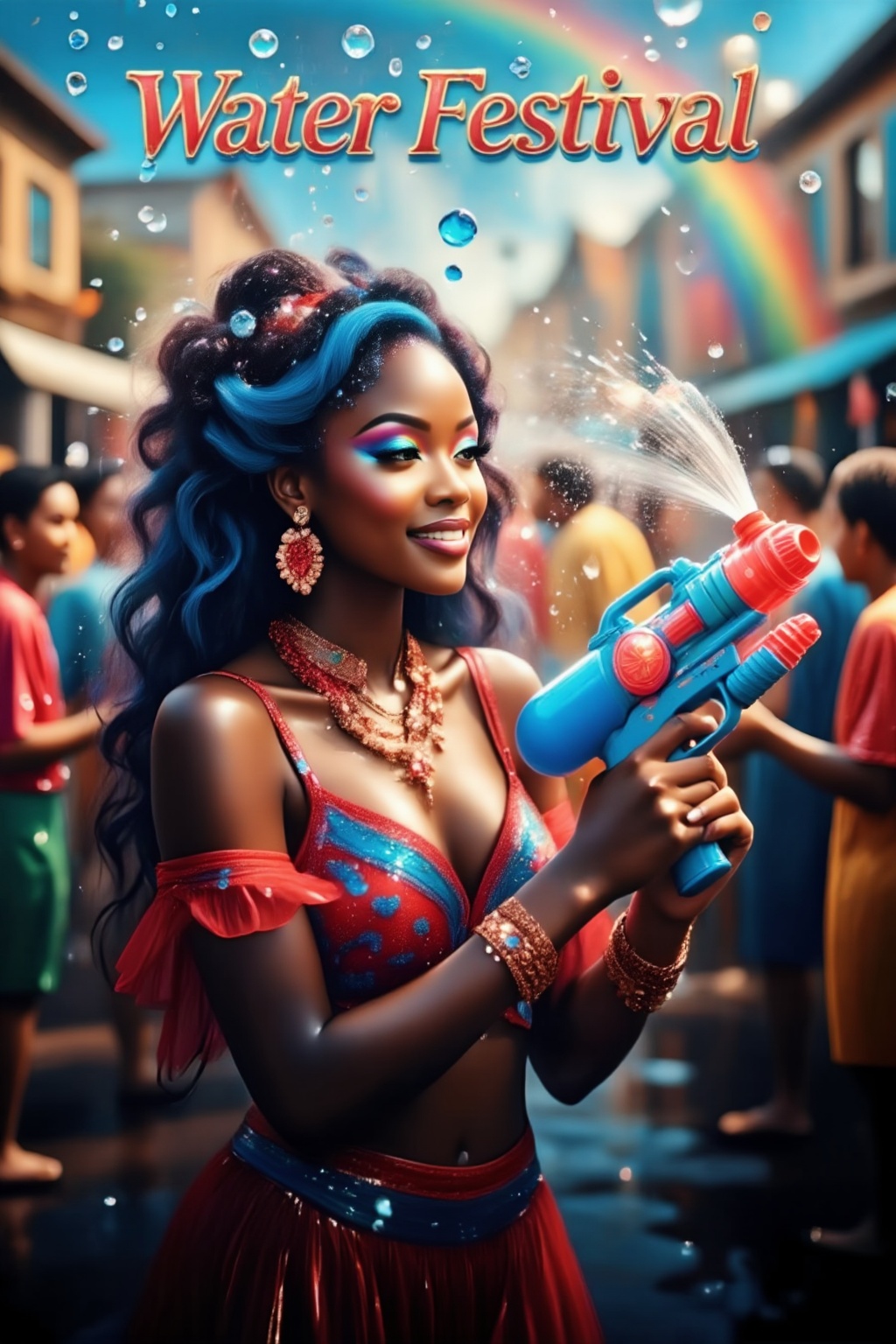 Inspiration: Water Festival,  clothing,  fashion design. Close-up: A Black woman with long on Tensor.Art