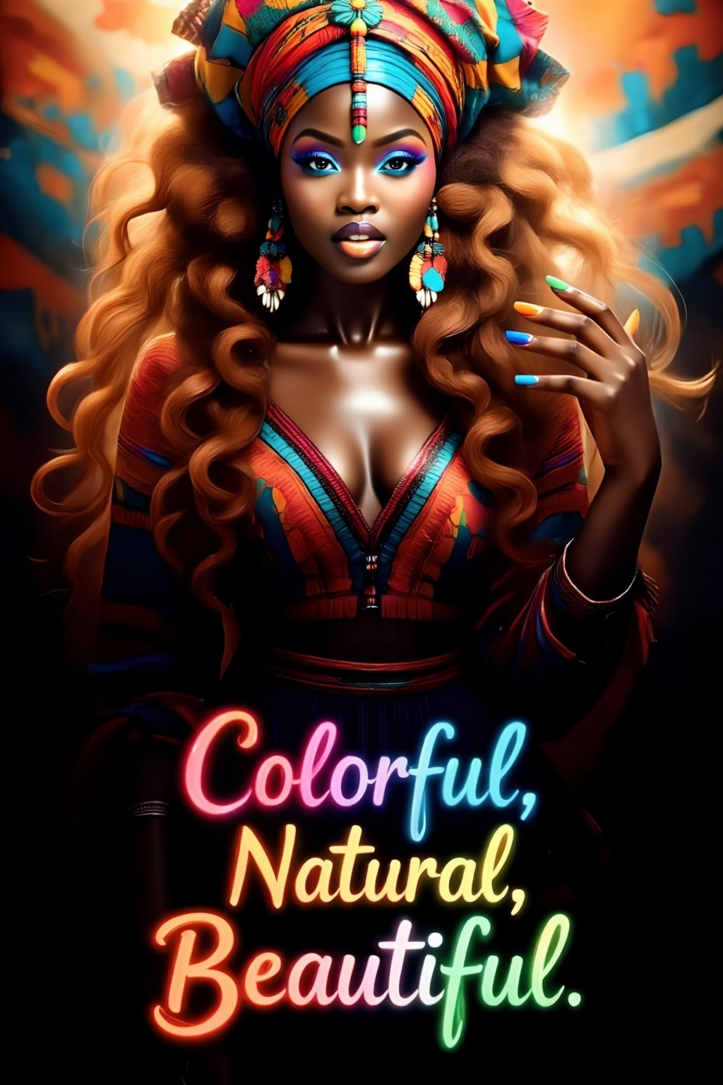Top quality. Inspiration: Cover design. Image: A Black woman with long,  flowing curls gazes at the camera,  blue eyes on...
