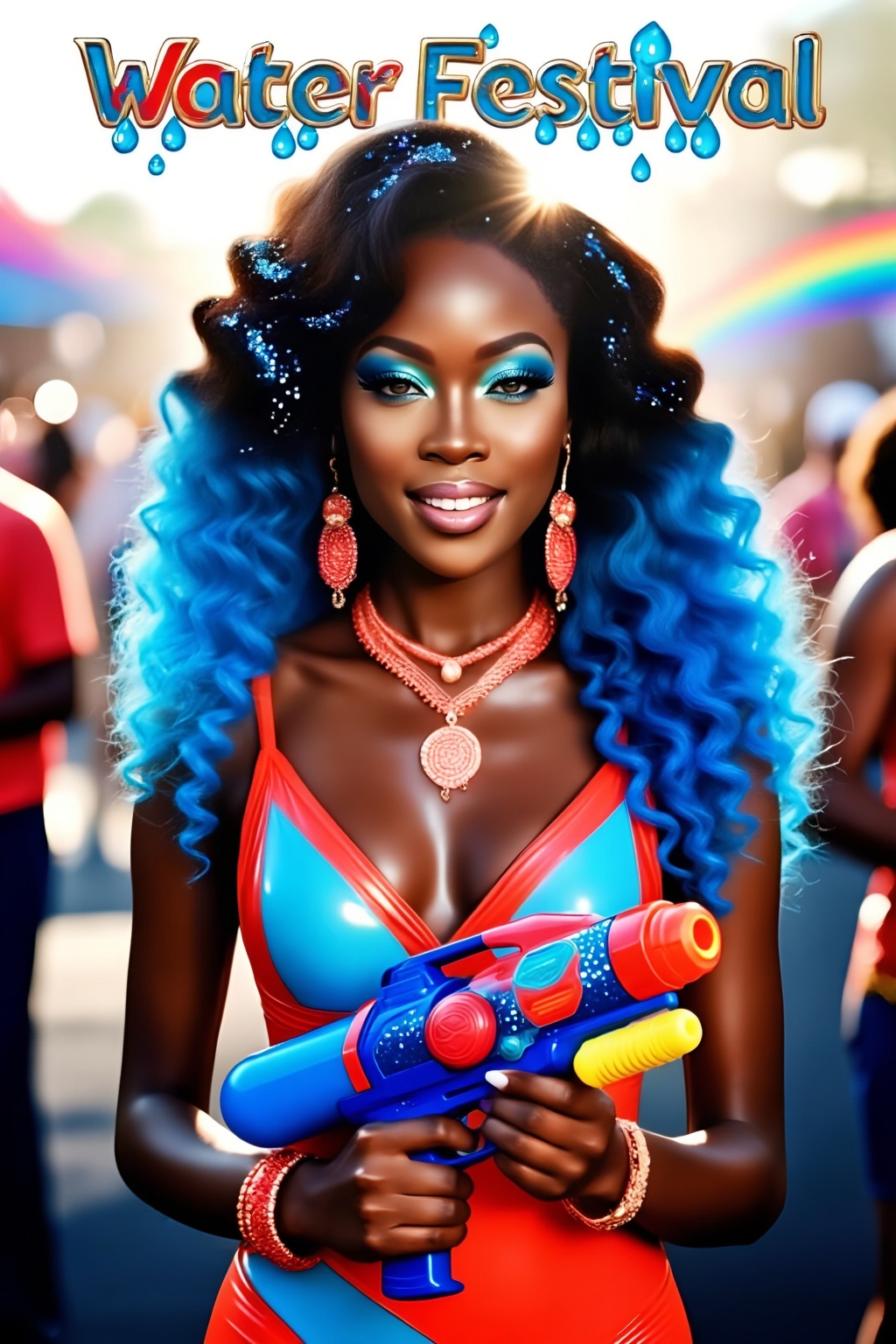 Inspiration: Water Festival,  clothing,  fashion design. Close-up: A Black woman with long on Tensor.Art