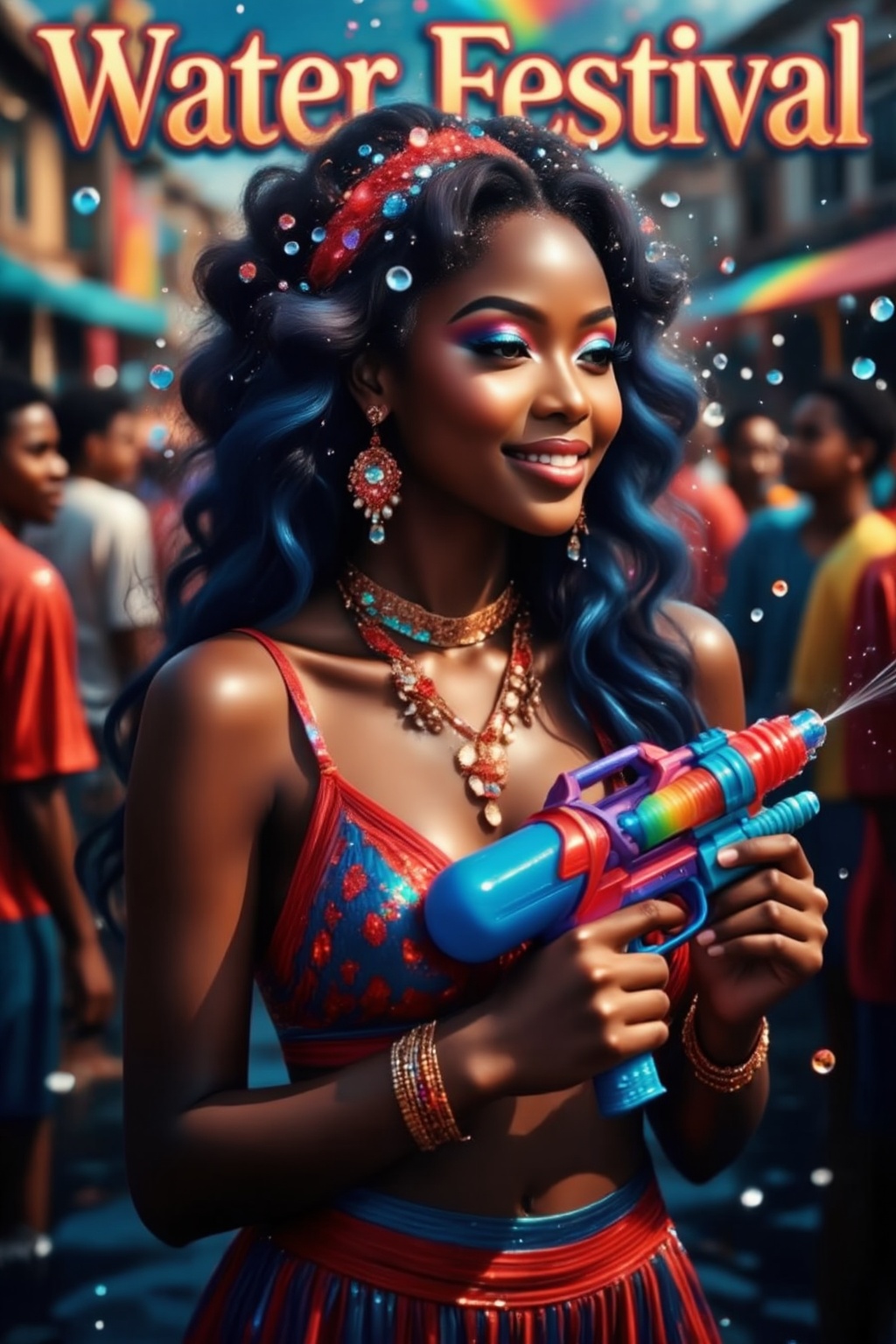 Inspiration: Water Festival,  clothing,  fashion design. Close-up: A Black woman with long on Tensor.Art
