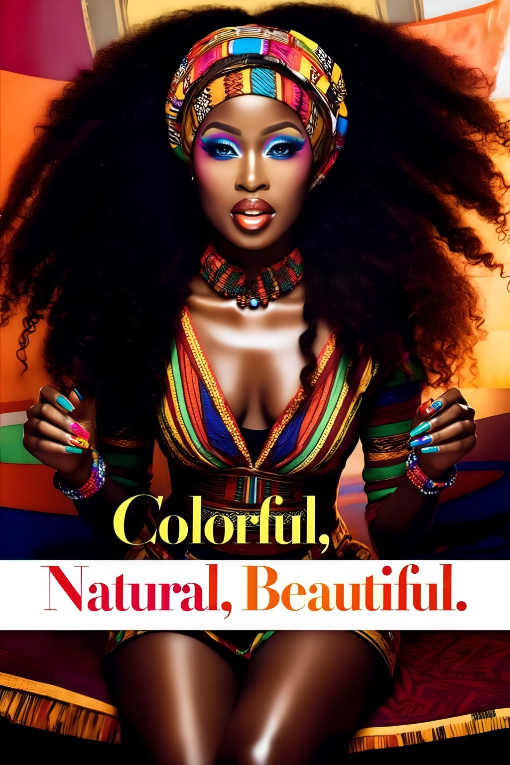 Top quality. Inspiration: Cover design. Image: A Black woman with long,  flowing curls gazes at the camera,  blue eyes on...