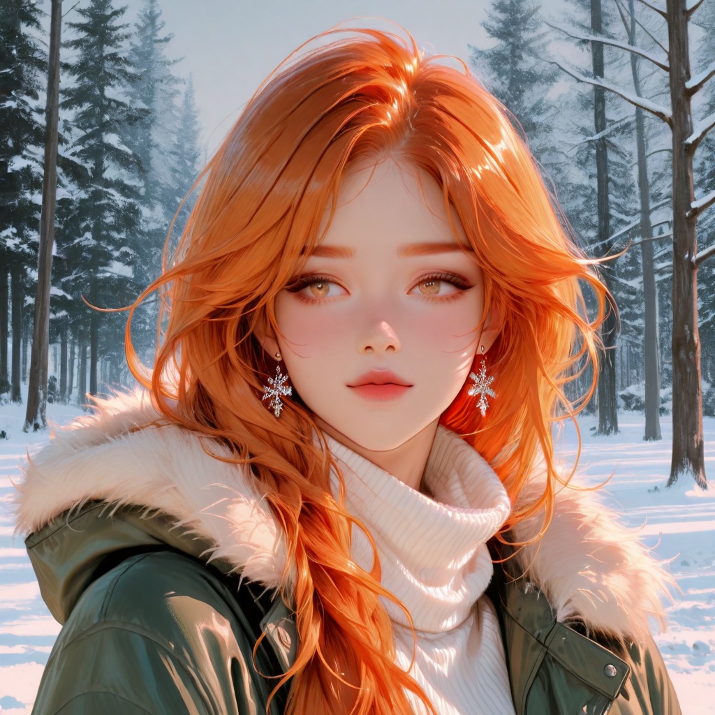 porait of a woman,  ginger hair,  winter on Tensor.Art