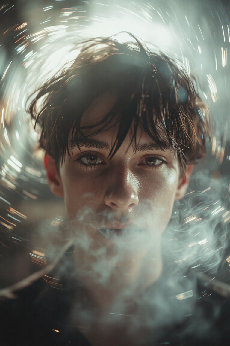Timelapse,  dark to bright,  light swirled around him on Tensor.Art
