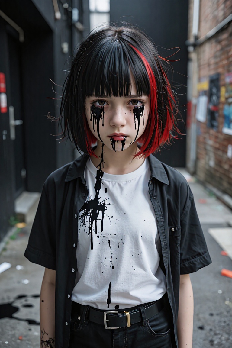 teenage girl on a backstreet alley,  teary eyes,  teenage outfit on Tensor.Art