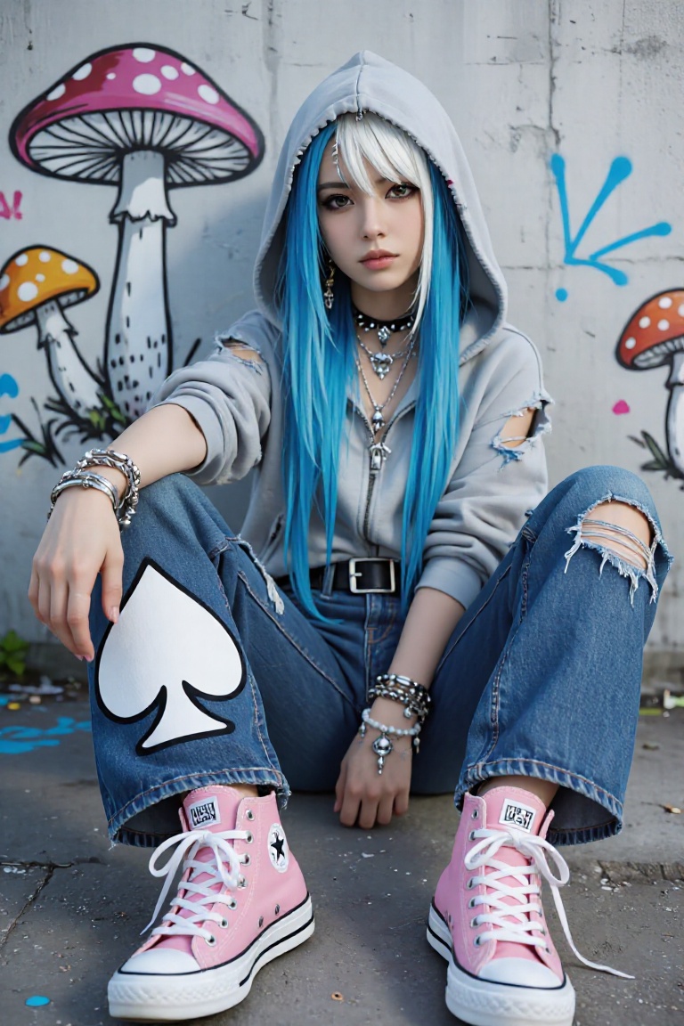 1girl,  solo,  long blue hair on Tensor.Art