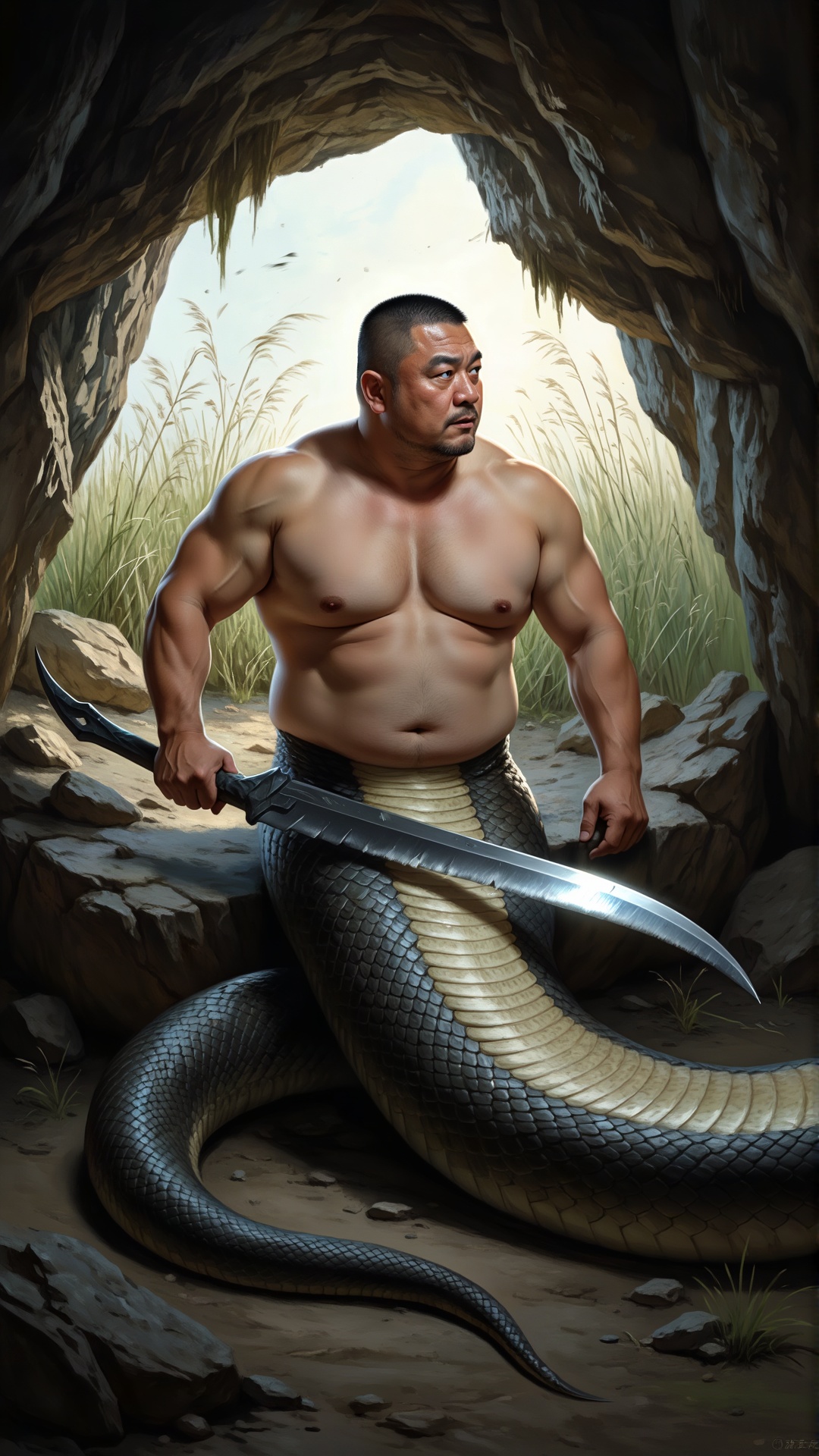 真实画质,  蛇人男性,  40岁阳刚寸头大叔 by 一起旅行 on Tensor.Art