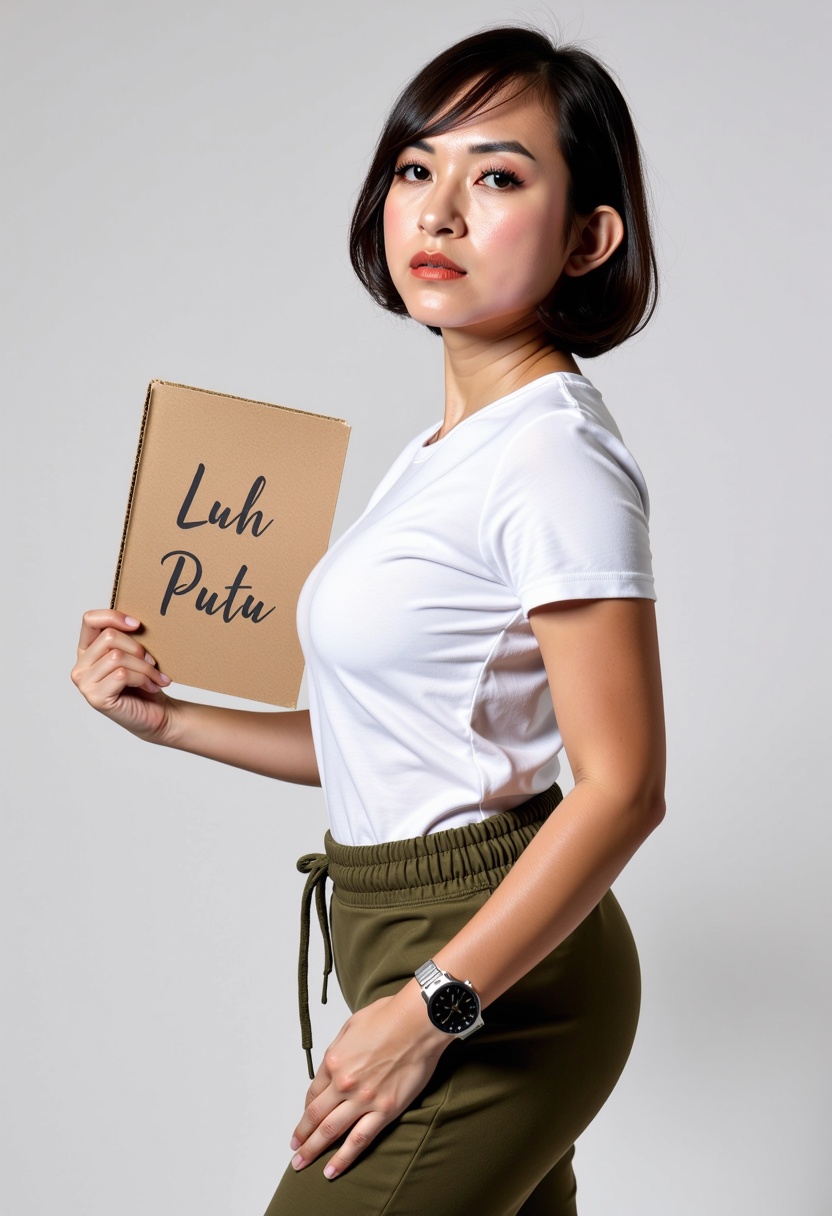 photorealistic portrait of Mesh4,  a ravishing young woman poised in a photoshoot studio,  her elegance captured in a prof...
