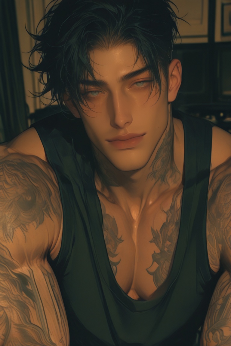 1boy,  handsome,  tattoos on Tensor.Art
